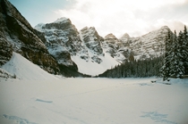 Winter sunset at Moraine Lake AB Take in the view before a km ski back mm film 