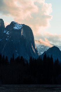 Winter sunset landscape from Yosemite National Park California USA 
