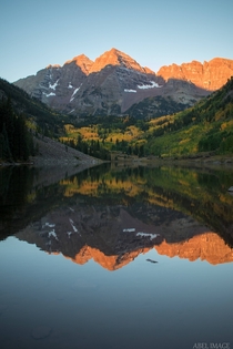 Woke up at am so I could catch the sun rising over the Maroon Bells this morning x