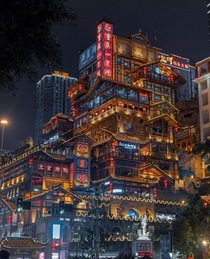 Wooden buildings in Hongyadong Chonqing China 