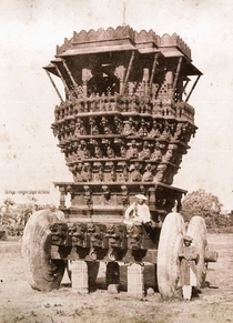Wooden Chariot With Stone Wheels At Banashankari India Showing How Chariot Was Used to Carry Idols 