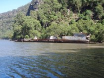 Wreck of the Australian River class destroyer HMAS Parramatta on the Hawkesbury River in New South Wales She served in WW and ran aground in  while on tow towards a ship-breaker 