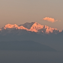 Years first sunrise on Kanchenjunga Seen from Lepchajagat West Bengal India 
