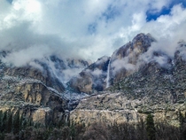 Yosemite Falls after a fresh snow 