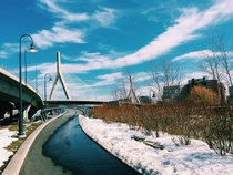 Zakim Bridge from North Pointe Park in Boston MA 