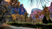 Zion Ntl Park River Trail before sunset 